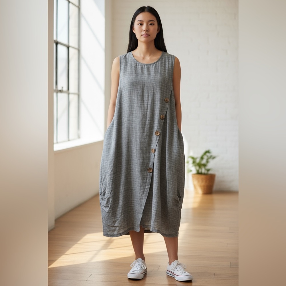 Terra‎ SJ Apparel Lagen look button lagen look midi dress grey sz XL